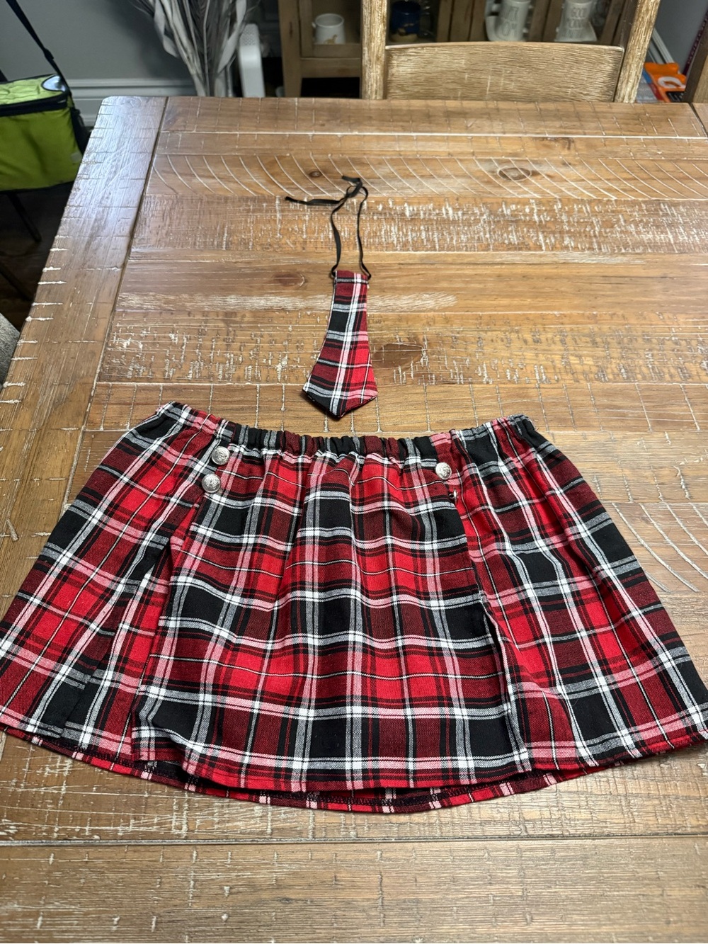 3/$20 Red and Black Plaid Mini Skirt with Matching Tie